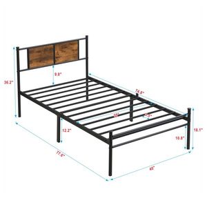 Struttura letto matrimoniale in metallo resistente con testiera in legno, design semplice, telaio in ferro regolabile - Colore nero - Product Image 3
