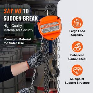 Paranco a Catena Manuale da 1/2 Tonnellata/1100 Libbre con Fune da 10 Piedi, Capacità 1100 Libbre, Acciaio al Carbonio Zincato G80, Freno a Doppia Zampa Automatico - Product Image 4