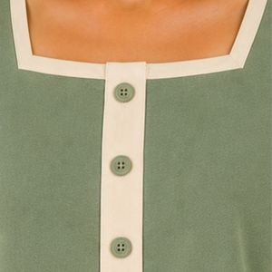 Olive Green And Cream Women Two Piece Shorts Set Square Neck Button <b>Top</b> Football Print Casual Summer Cotton Lounge Wear Outfit - Product Image 5