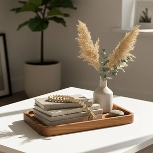 Plateau rectangulaire en bois d'acacia fait main, organiseur de vanité, plateau en bois pour café, salle de bain, commode et décoration intérieure, style rustique - Product Image 4