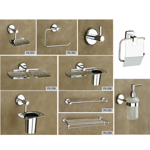 SOON Ensemble d'accessoires de salle de bain contemporains en acier inoxydable chromé à fixation murale, barre porte-serviettes 60 cm, distributeur de savon, porte-brosse à dents - Product Image 1