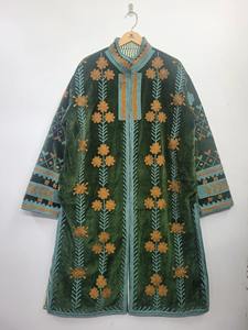 Abrigo Largo de Terciopelo con Bordado Floral, 100% Algodón, con Cierre de Cordón, Transpirable y Suave, Chaqueta Suzani - Product Image 6