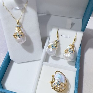 Women's Ethnic Court Style Fashion <b>Jewelry</b> <b>Set</b> Colorful Art Temperament Enamel Filigree Index Finger Ring Flower <b>Pearl</b> Earrings - Product Image 4