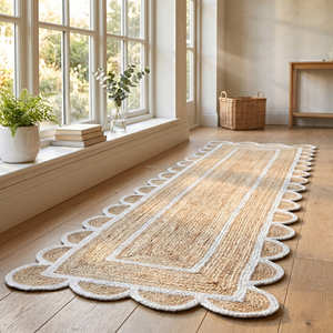 90 × 150 cm Natural Rectangular Braided Jute Rug with Scalloped Border for Rustic Homes - Product Image 5