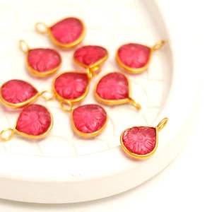 Pendentif en forme de fleur de tourmaline rose AAA, charme en argent sterling 925, pierre précieuse sculptée à la main, pendentif en forme de cœur pour la fabrication de bijoux, 12 mm - Product Image 2