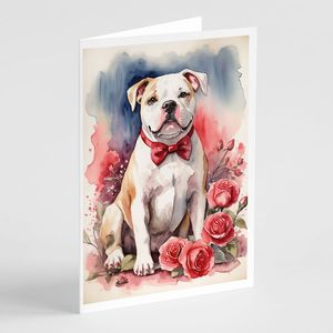 American Bulldog Whimsical Valentine Roses A7 Tamaño 5x7 Tarjetas de notas en blanco Paquete de 8 con sobres Colección de tarjetas de felicitación - Product Image 1