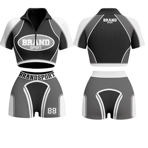 LAWD SPORT Women's Cropped Sport Shirt With Shorts Set Sublimation Print Quick Dry Summer Fitness Wear Adult <b>Size</b> - Product Image 3