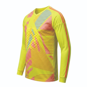 Camiseta de portero para hombre, manga larga, acolchada, con estampado geométrico verde, cuello en V, absorbe la humedad, ropa deportiva de manga completa. - Product Image 3