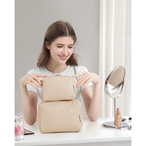 Graziosa Pochette a Righe con Cerniera per Donna, Borsa da Viaggio per Trucchi con Scomparti, Pratica Borsa Cosmetica da Borsa - Product Image 2