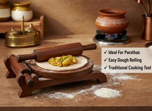 Wooden Eco-Friendly Roti <b>Maker</b> Chakla Belan Set Natural Wood Rolling Board Pin Holder for <b>Chapati</b> Tortilla Kitchen Tool - Product Image 5