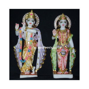 Belle statue de Radha Krishna en marbre blanc faite à la main, position debout, surface lisse et brillante, utilisée pour le culte dans le temple - Product Image 2