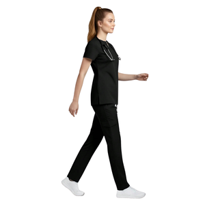 Tenue médicale pour femmes, tricotée en polyester/coton, haut à manches courtes et col en V, pantalon cargo, uniforme d'infirmière, usage hospitalier - Product Image 3