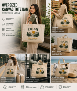 Oversized 12oz Cotton <b>Canvas</b> <b>Tote</b> Bag Large Capacity Reusable Shopping Beach Travel Grocery Bag Custom Logo Print - Product Image 3