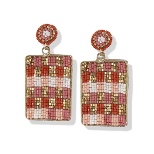 Embroidery Sally Checkered <b>Earring</b> With <b>Cute</b> Statement Finish And Premium - Product Image 4