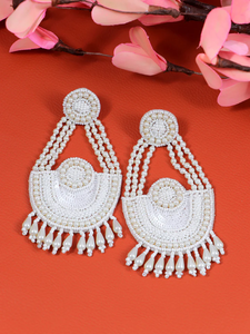 Boucles d'oreilles florales perlées, orange, rose, vert, en perles de verre, broderie de fleurs et de feuilles, design goutte, pour fête, mariage, cadeau, bijoux pour femmes - Product Image 4