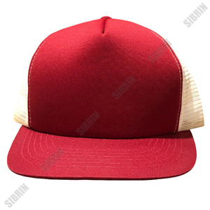 SIBRIN Custom Logo 6 Panel Trucker Cap Red Beige Mesh Cotton Twill <b>Flat</b> Brim Adjustable Fit Baseball <b>Hat</b> Outdoor Streetwear - Product Image 1