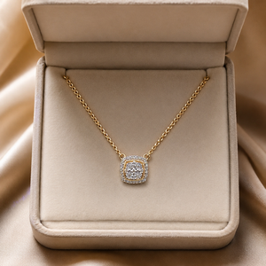 Collar de oro amarillo de 14 quilates con diamantes naturales de 0,16 quilates, colgante cuadrado con claridad SI G-H, regalo de joyería fina |   Collar de Diamantes al por Mayor - Product Image 2