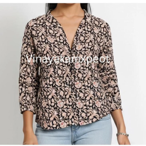 Vêtement d'extérieur bohème artisanal en coton matelassé réversible, broderie Kantha, imprimé floral traditionnel, respirant - Product Image 2