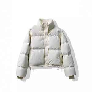 Women's <b>Cropped</b> <b>Puffer</b> <b>Jacket</b> Stand Collar Winter Warm Quilted Bubble Coat Lightweight Zip Up Casual Fashion Outerwear White - Product Image 2