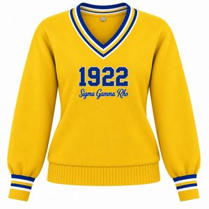 Pull en tricot personnalisé pour femme à manches longues et col en V, motif lettres, avec col et poignets rayés contrastants, style décontracté et tendance - Product Image 1