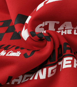 Sweat à capuche oversize en molleton de coton, imprimé graphique 'Red Raceway Speed', style streetwear, grammage lourd, manches rayées - Product Image 6