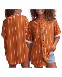 Womens Orange Pinstripe <b>Button</b> Baseball Jersey Short Sleeve Casual Streetwear Sport Shirt Loose Fit Athletic Team Apparel - Product Image 1