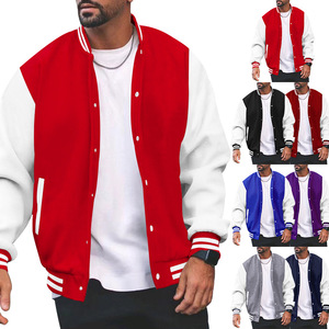 <b>Men's</b> Varsity <b>Jacket</b> Solid Color Cotton Polyester Blend Casual Button Closure Crew Neck Regular Fit Winter Windproof Front - Product Image 5