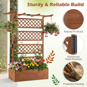 72-Inch Fir Wood <b>Planter</b> Box Raised Garden Bed Lattice Trellis Drainage Holes for Climbing Plants <b>Vegetables</b> 4.8 Garden Supplies - Product Image 4