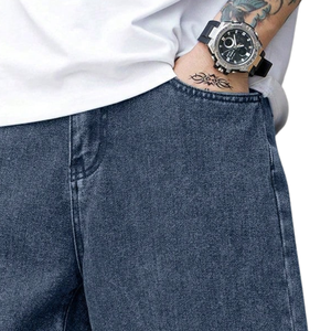 <b>Men's</b> Vintage Enzyme Washed Wide Leg Loose Fit <b>Jeans</b> 100% Cotton Quick Dry Breathable Mid Waist Casual Button Detail - Product Image 3