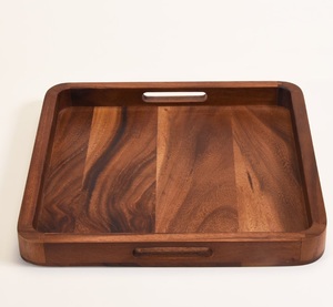 Plateau de service carré élégant de 15 pouces avec base solide, plateau utilitaire en bois, plateau de service alimentaire en bois, plateau de service en bois rustique - Product Image 1