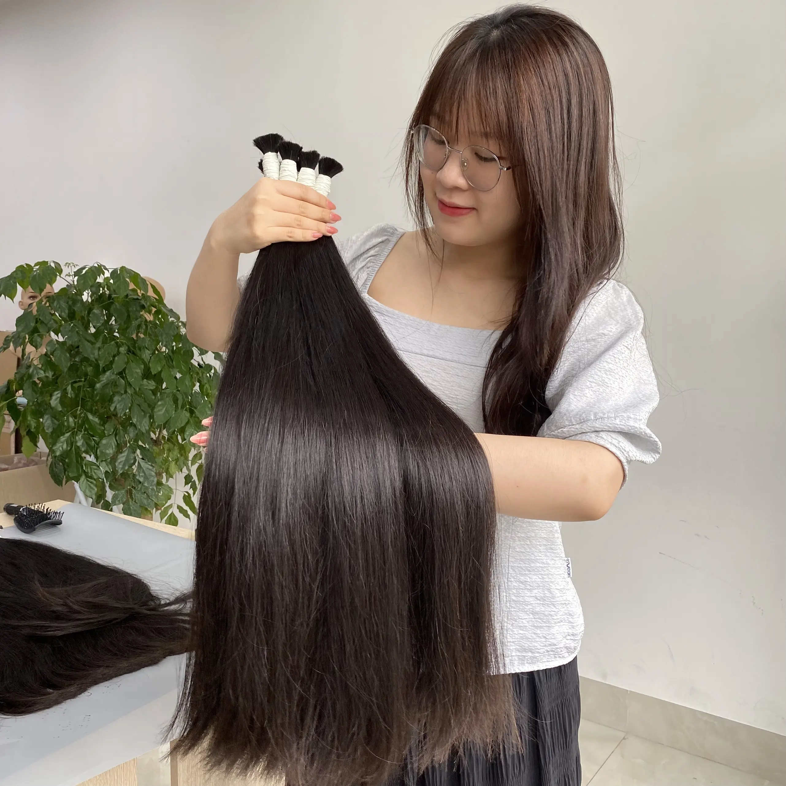 Top High Quality Silky Straight Bulk Human 100% Raw Vietnamese Hair Extensions Ready to Ship