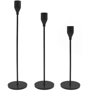 <b>Tall</b> Black Candle Holders 3 Piece Set of Staggered Height Metal Taper Stands – Minimalist Matte Polished Decorative Pedestals - Product Image 4