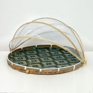 Plateau rond en bambou fabriqué à la main avec couvercle plateaux de service à la maison de taille personnalisée plateau de couverture alimentaire en bois de qualité fabriqué au Vietnam - Product Image 2