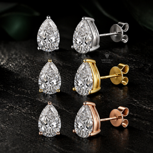 925 <b>Silver</b> YellowGold Plated Three Prong 0.50/1/2CT DE VVS Pear Cut IGI Lab Diamond Classic Engagement <b>Stud</b> Earrings Unisex - Product Image 1