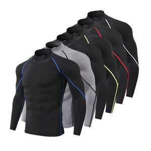 เสื้อรัดกล้ามเนื้อแขนยาวสำหรับผู้ชาย Freandy Sports แห้งเร็ว ผลิตจากโพลีเอสเตอร์ผสมสแปนเด็กซ์ ดีไซน์ลายทางสีสันสดใส - Product Image 1