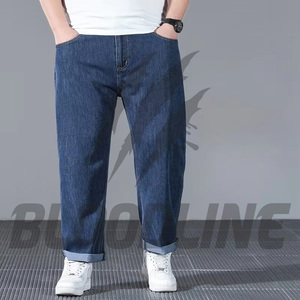 Jean en denim délavé coupe droite pour homme BLOODLINE, taille mi-haute, coupe classique, en coton, style décontracté automne - Product Image 2
