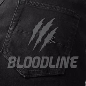 Jean en denim noir coupe droite pour homme BLOODLINE, taille mi-haute décontractée en coton, style automne - Product Image 3