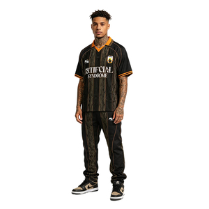 Artificial Syndrome Men's Black <b>Orange</b> Short Sleeve <b>Polo</b> Shirt With Print Design Casual Wear - Product Image 1
