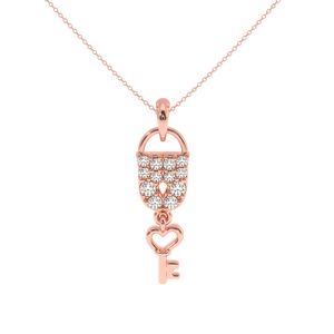 Pendentif Cadenas en Moissanite Plaqué Or avec Breloque Clé Cœur, Sertissage Pavé, Coupe Ronde Brillante, Bijou de Luxe Unisexe - Product Image 3