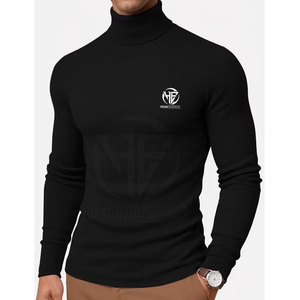 Comfortable Ribbed Knit Material Mock <b>Neck</b> Pullover for Autumn Winter Casual Wear <b>Men</b> <b>Turtle</b> <b>Neck</b> Shirt - Product Image 2