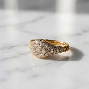 Dainty Stacking Round Cut Diamond <b>Dome</b> <b>Ring</b> Lab Grown 14K Solid Gold Romantic Wedding Anniversary Charm Gift For Girlfriends - Product Image 2