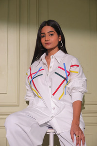 Women <b>White</b> Poplin Button Down Shirt Geometric Embroidery Boxy Fit Full Sleeve Turn-down Collar Loose <b>Long</b> Style Western <b>Top</b> - Product Image 4