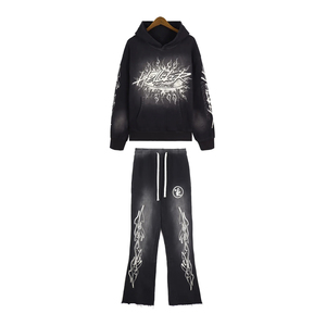 Custom Breathable Acid Wash Streetwear Tracksuit Cotton Jogging Suit <b>Embroidery</b> Sweat Suit Flared <b>Set</b> Men - Product Image 1