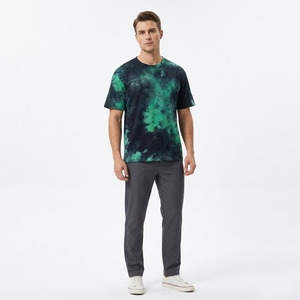 Men's Tie-<b>Dye</b> Short Sleeve T-Shirt O-Neck Regular Fit Knitted Casual Green <b>Black</b> Patterned Top - Product Image 5