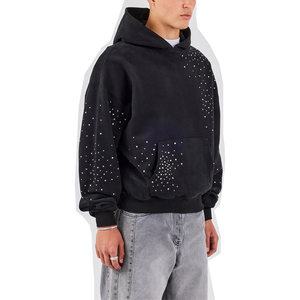 OEM Custom Logo Winter Men's Oversized <b>Rhinestone</b> <b>Hoodie</b> Custom Logo Embroidery 100% Cotton Fleece <b>Rhinestone</b> <b>Hoodie</b> - Product Image 1