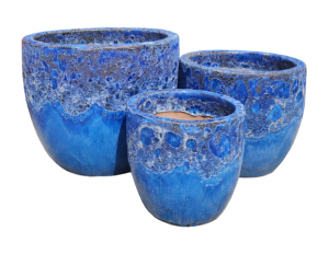 Pots de fleurs en céramique émaillée bleu cobalt, jardinières d'extérieur, jardin, maison, bureau, design moderne minimaliste, trou de drainage, Binh Duong - Product Image 5