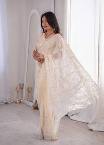 Sari de Seda Organza Pura con Bordado de Diamantes, Diseño Exclusivo, Tradicional, para Fiestas, Último Diseño para Adultos - Product Image 6