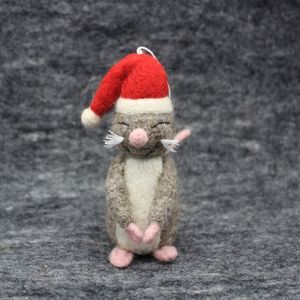Ornement de Noël en forme de souris, jouet en peluche en laine avec chapeau de Père Noël, 5,5 cm, doux, pour la décoration de l'arbre, cadeau unisexe - Product Image 2