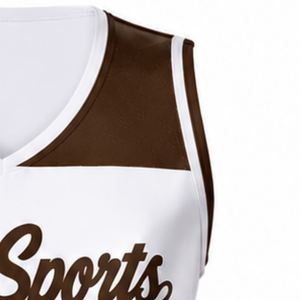 <b>White</b> Brown Sublimated <b>Sleeveless</b> Cheerleading Jersey Team Athletic Sportswear Training Performance Competition <b>Top</b> Uniform - Product Image 3