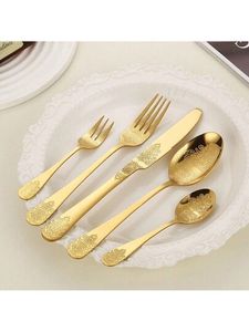 Juego de cubiertos de acero inoxidable con mango de bambú dorado, cuchillo de mesa, tenedor, cuchara para sopa, cuchara de té, vajilla metálica, utensilios para catering - Product Image 5